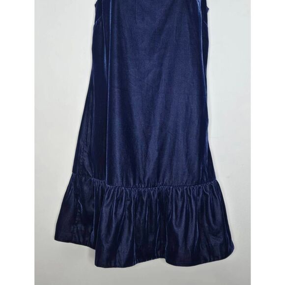 J. Crew Dress Size 2 Blue Velvet Ruffle Hem Sleeveless Party Holiday - Picture 3 of 8